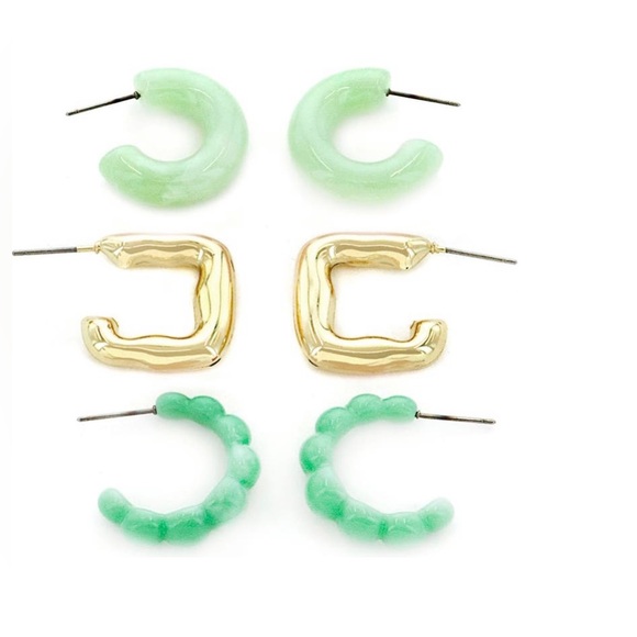 New set of 3 Mint Resin Hoop earrings - Picture 4 of 5